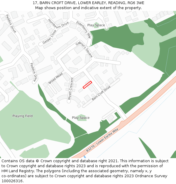 17, BARN CROFT DRIVE, LOWER EARLEY, READING, RG6 3WE: Location map and indicative extent of plot