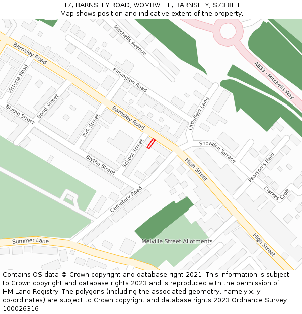 17, BARNSLEY ROAD, WOMBWELL, BARNSLEY, S73 8HT: Location map and indicative extent of plot