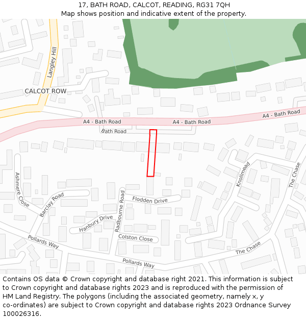 17, BATH ROAD, CALCOT, READING, RG31 7QH: Location map and indicative extent of plot
