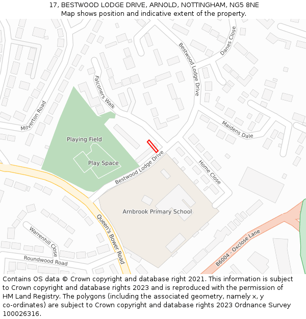 17, BESTWOOD LODGE DRIVE, ARNOLD, NOTTINGHAM, NG5 8NE: Location map and indicative extent of plot