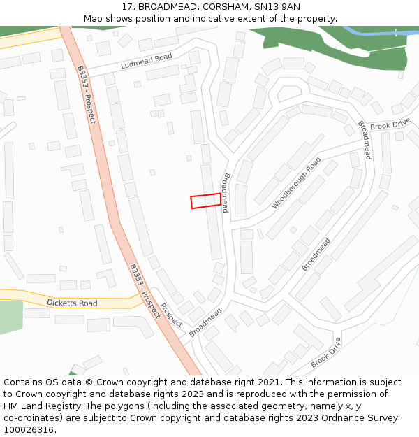 17, BROADMEAD, CORSHAM, SN13 9AN: Location map and indicative extent of plot