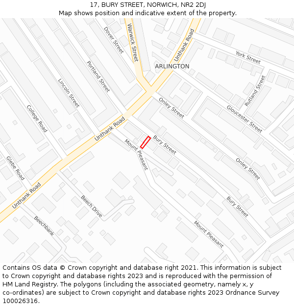 17, BURY STREET, NORWICH, NR2 2DJ: Location map and indicative extent of plot