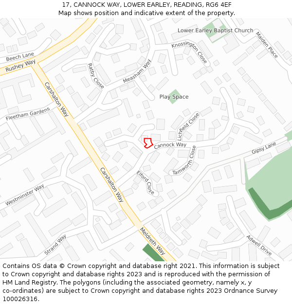17, CANNOCK WAY, LOWER EARLEY, READING, RG6 4EF: Location map and indicative extent of plot
