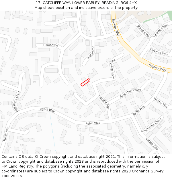 17, CATCLIFFE WAY, LOWER EARLEY, READING, RG6 4HX: Location map and indicative extent of plot