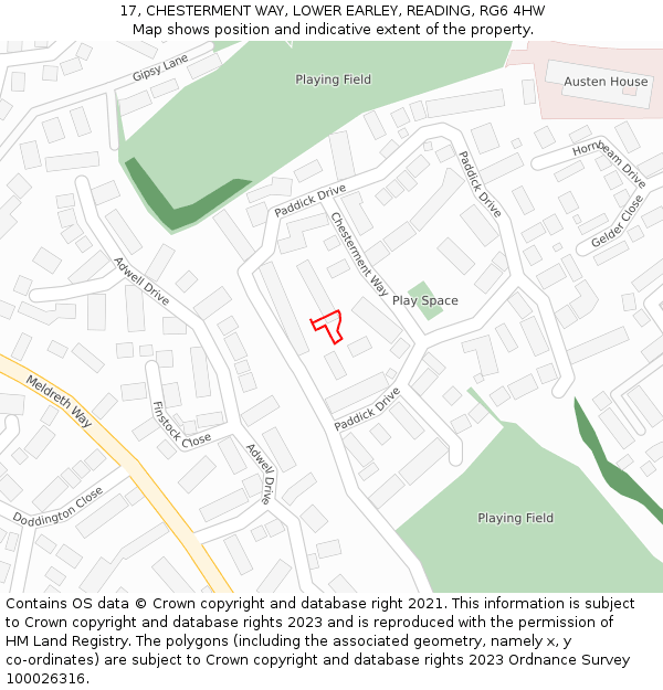 17, CHESTERMENT WAY, LOWER EARLEY, READING, RG6 4HW: Location map and indicative extent of plot