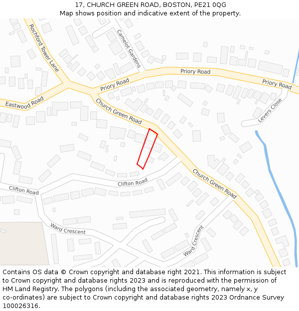 17, CHURCH GREEN ROAD, BOSTON, PE21 0QG: Location map and indicative extent of plot