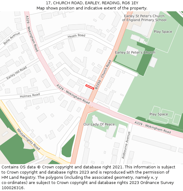 17, CHURCH ROAD, EARLEY, READING, RG6 1EY: Location map and indicative extent of plot