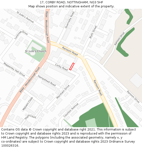 17, CORBY ROAD, NOTTINGHAM, NG3 5HF: Location map and indicative extent of plot