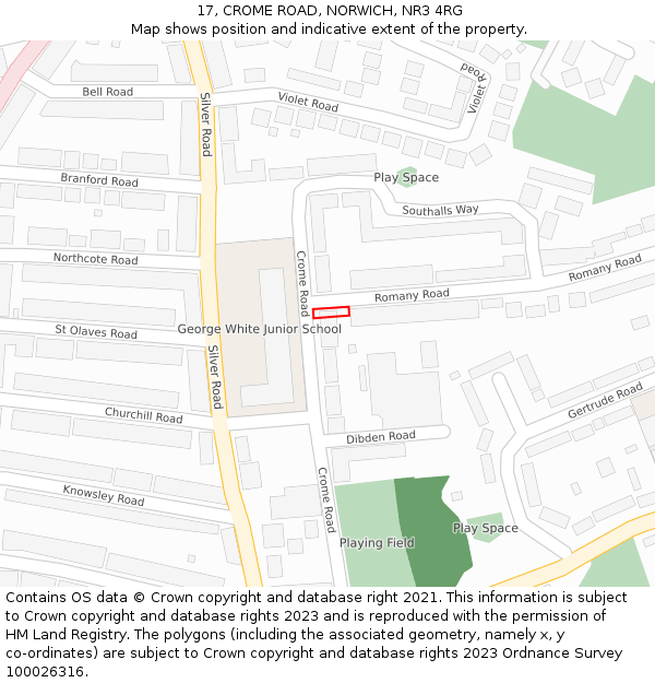 17, CROME ROAD, NORWICH, NR3 4RG: Location map and indicative extent of plot