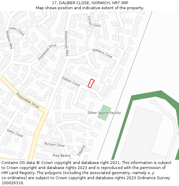 17, DALBIER CLOSE, NORWICH, NR7 0RP: Location map and indicative extent of plot