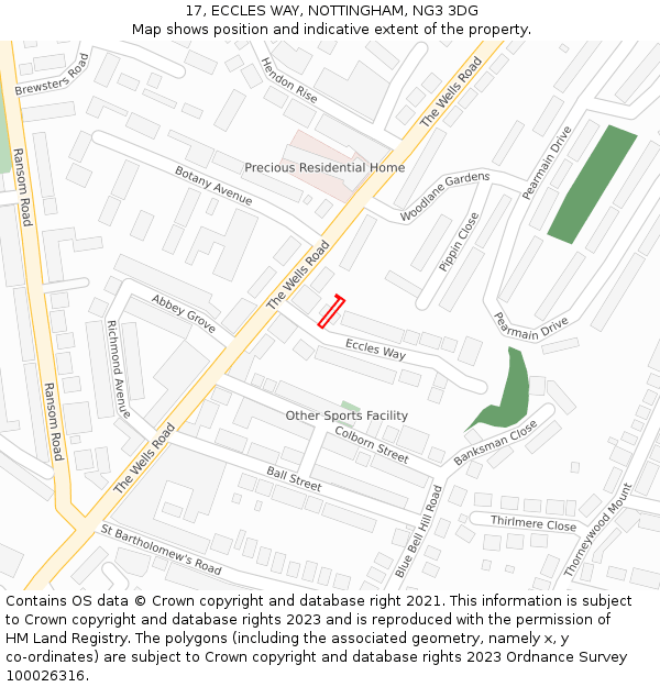17, ECCLES WAY, NOTTINGHAM, NG3 3DG: Location map and indicative extent of plot