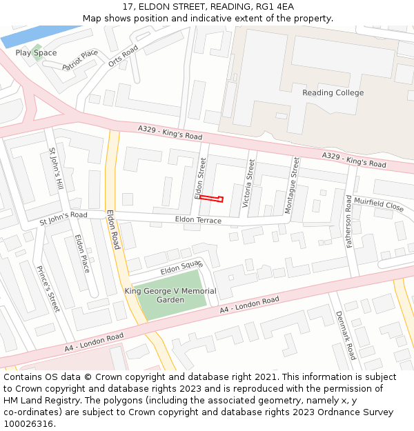 17, ELDON STREET, READING, RG1 4EA: Location map and indicative extent of plot