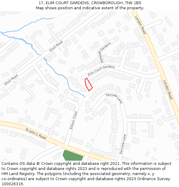17, ELIM COURT GARDENS, CROWBOROUGH, TN6 1BS: Location map and indicative extent of plot