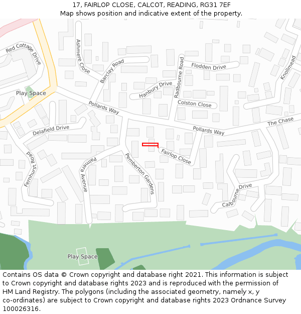 17, FAIRLOP CLOSE, CALCOT, READING, RG31 7EF: Location map and indicative extent of plot