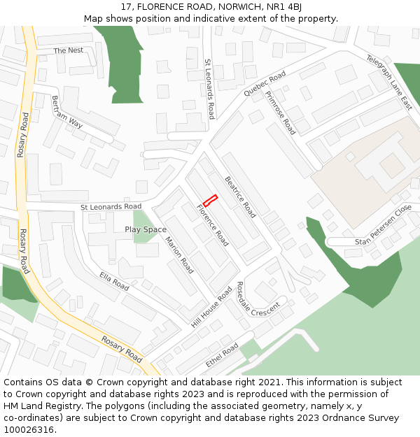 17, FLORENCE ROAD, NORWICH, NR1 4BJ: Location map and indicative extent of plot