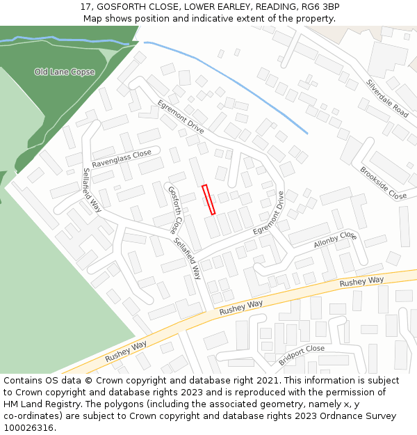 17, GOSFORTH CLOSE, LOWER EARLEY, READING, RG6 3BP: Location map and indicative extent of plot