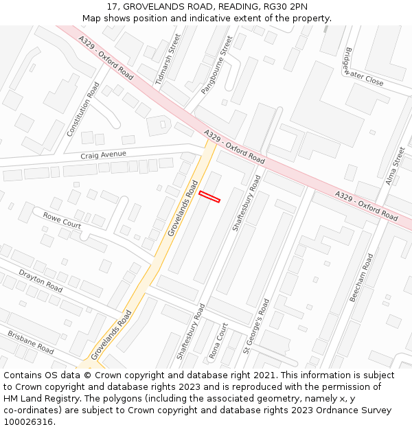 17, GROVELANDS ROAD, READING, RG30 2PN: Location map and indicative extent of plot