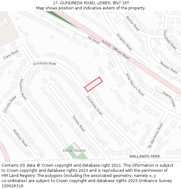 17, GUNDREDA ROAD, LEWES, BN7 1PT: Location map and indicative extent of plot