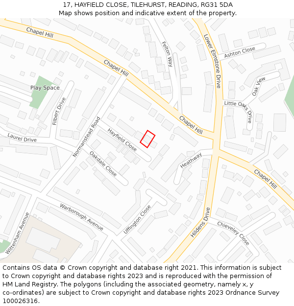 17, HAYFIELD CLOSE, TILEHURST, READING, RG31 5DA: Location map and indicative extent of plot