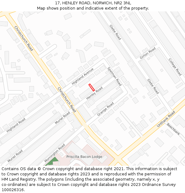 17, HENLEY ROAD, NORWICH, NR2 3NL: Location map and indicative extent of plot