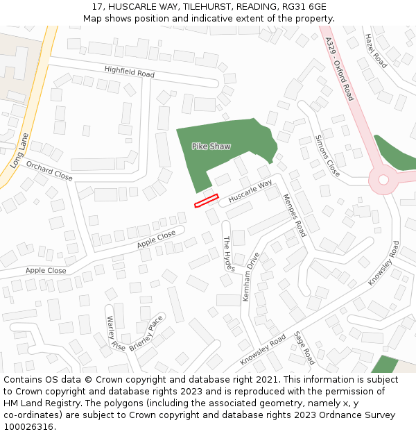 17, HUSCARLE WAY, TILEHURST, READING, RG31 6GE: Location map and indicative extent of plot
