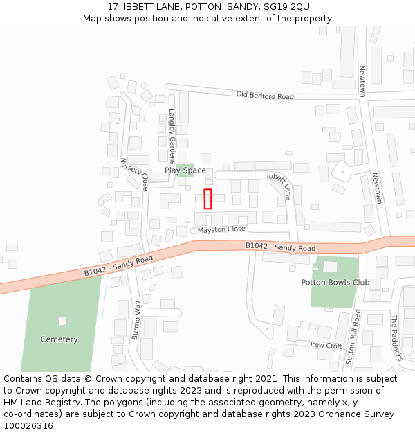 17, IBBETT LANE, POTTON, SANDY, SG19 2QU: Location map and indicative extent of plot