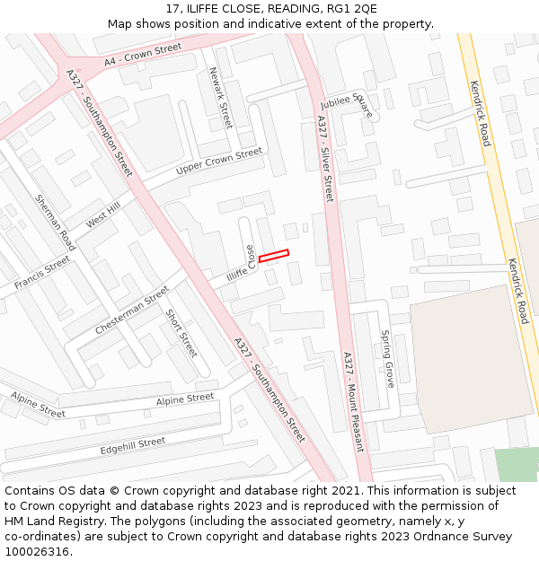 17, ILIFFE CLOSE, READING, RG1 2QE: Location map and indicative extent of plot