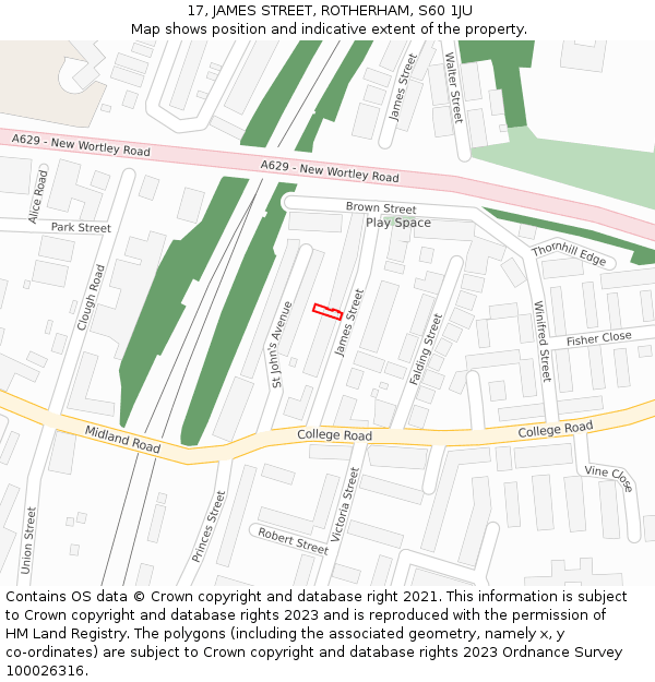 17, JAMES STREET, ROTHERHAM, S60 1JU: Location map and indicative extent of plot