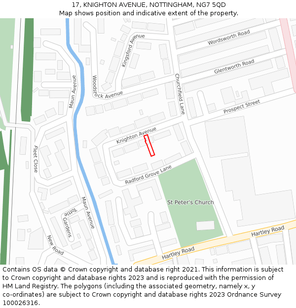 17, KNIGHTON AVENUE, NOTTINGHAM, NG7 5QD: Location map and indicative extent of plot