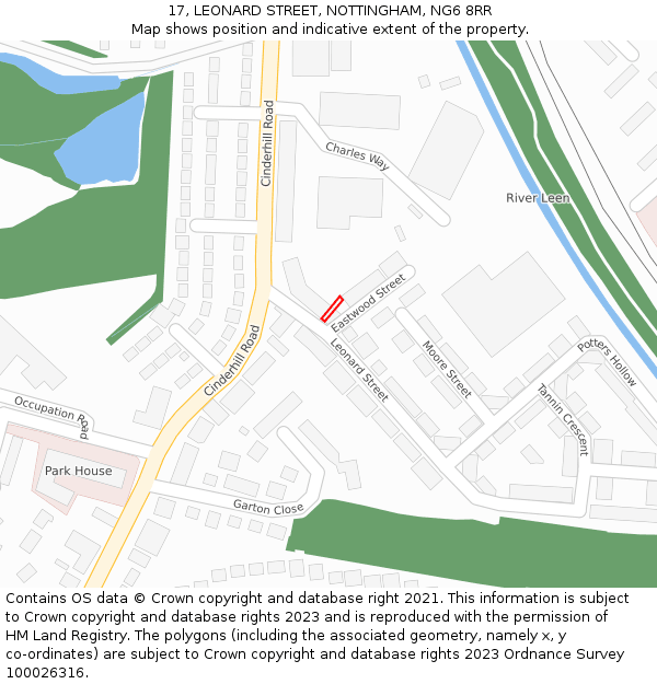 17, LEONARD STREET, NOTTINGHAM, NG6 8RR: Location map and indicative extent of plot