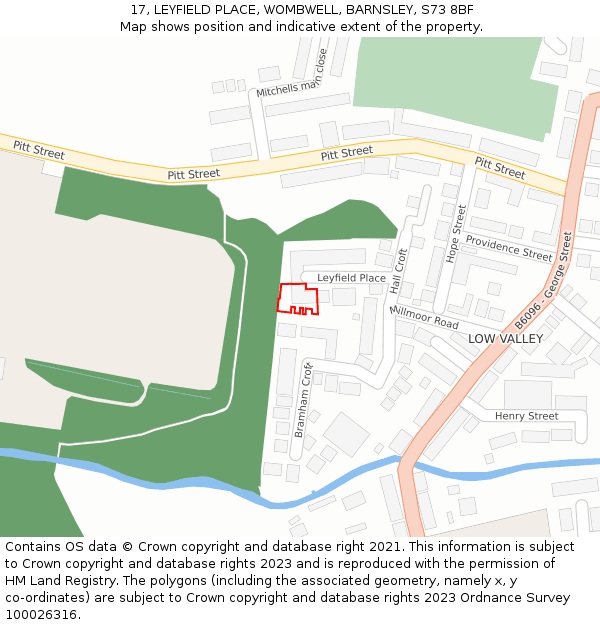 17, LEYFIELD PLACE, WOMBWELL, BARNSLEY, S73 8BF: Location map and indicative extent of plot