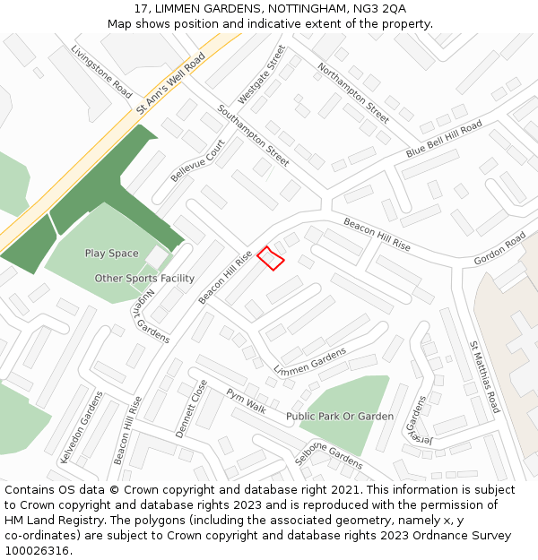 17, LIMMEN GARDENS, NOTTINGHAM, NG3 2QA: Location map and indicative extent of plot