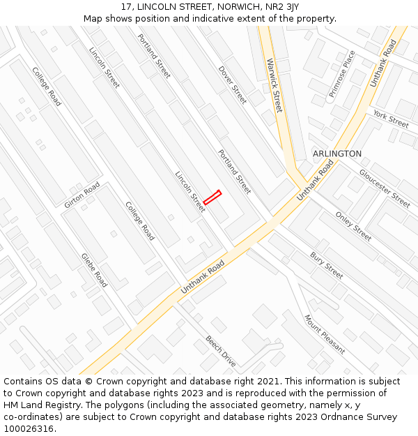 17, LINCOLN STREET, NORWICH, NR2 3JY: Location map and indicative extent of plot