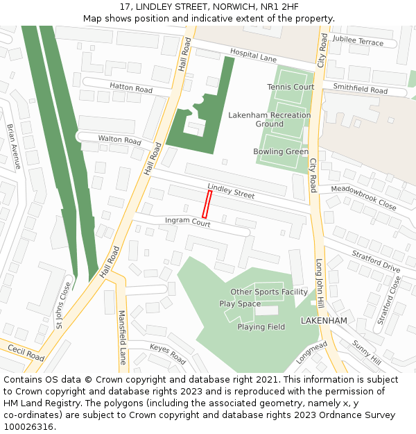 17, LINDLEY STREET, NORWICH, NR1 2HF: Location map and indicative extent of plot