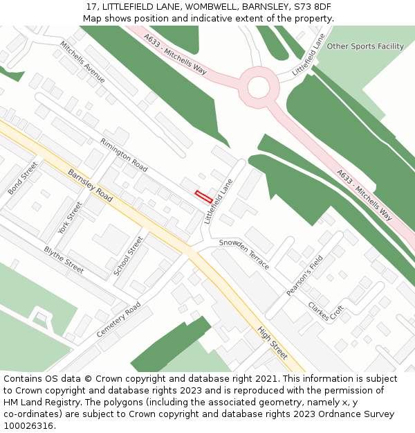 17, LITTLEFIELD LANE, WOMBWELL, BARNSLEY, S73 8DF: Location map and indicative extent of plot