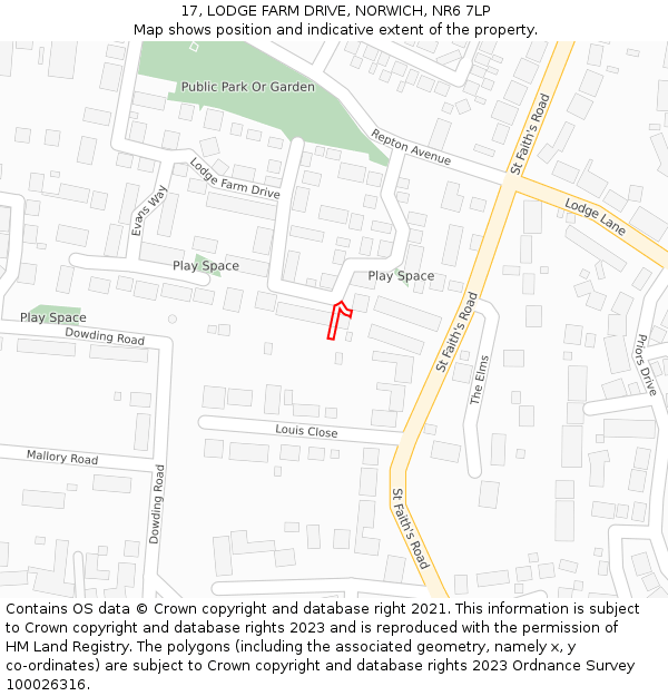 17, LODGE FARM DRIVE, NORWICH, NR6 7LP: Location map and indicative extent of plot