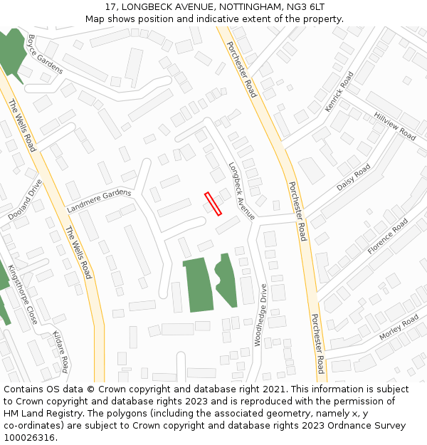 17, LONGBECK AVENUE, NOTTINGHAM, NG3 6LT: Location map and indicative extent of plot