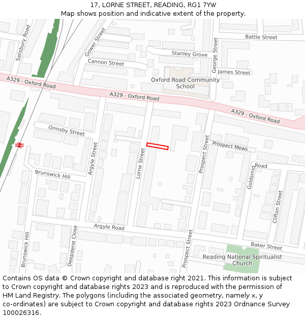 17, LORNE STREET, READING, RG1 7YW: Location map and indicative extent of plot