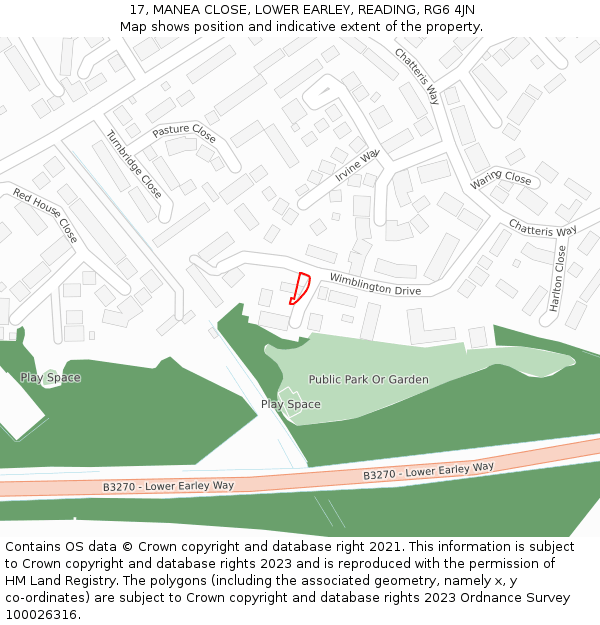 17, MANEA CLOSE, LOWER EARLEY, READING, RG6 4JN: Location map and indicative extent of plot