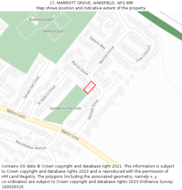 17, MARRIOTT GROVE, WAKEFIELD, WF2 6RP: Location map and indicative extent of plot