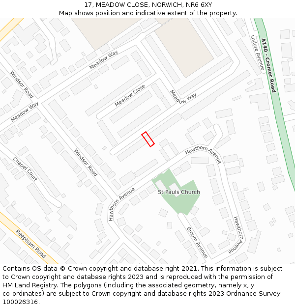 17, MEADOW CLOSE, NORWICH, NR6 6XY: Location map and indicative extent of plot