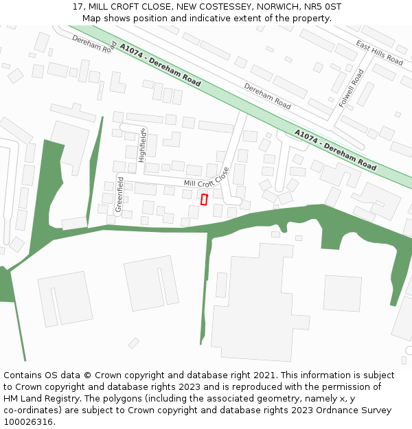 17, MILL CROFT CLOSE, NEW COSTESSEY, NORWICH, NR5 0ST: Location map and indicative extent of plot