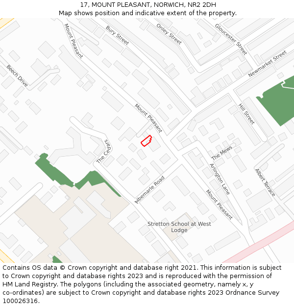17, MOUNT PLEASANT, NORWICH, NR2 2DH: Location map and indicative extent of plot