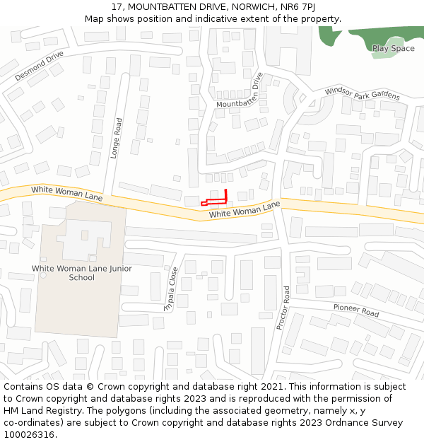 17, MOUNTBATTEN DRIVE, NORWICH, NR6 7PJ: Location map and indicative extent of plot
