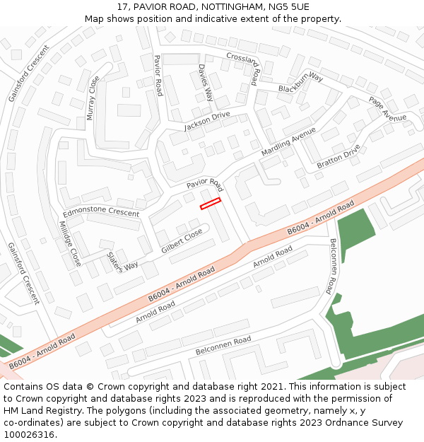 17, PAVIOR ROAD, NOTTINGHAM, NG5 5UE: Location map and indicative extent of plot