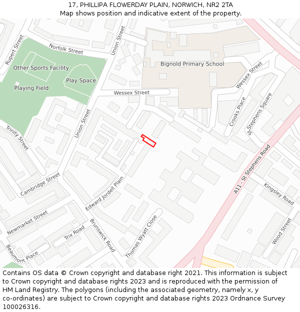 17, PHILLIPA FLOWERDAY PLAIN, NORWICH, NR2 2TA: Location map and indicative extent of plot