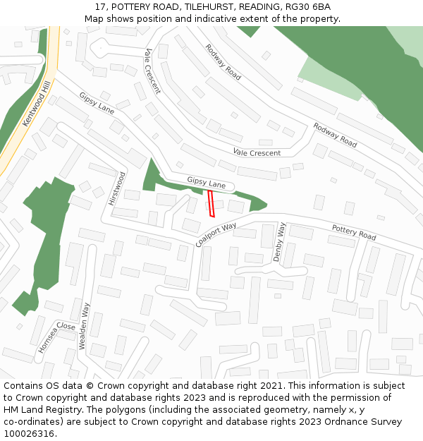 17, POTTERY ROAD, TILEHURST, READING, RG30 6BA: Location map and indicative extent of plot