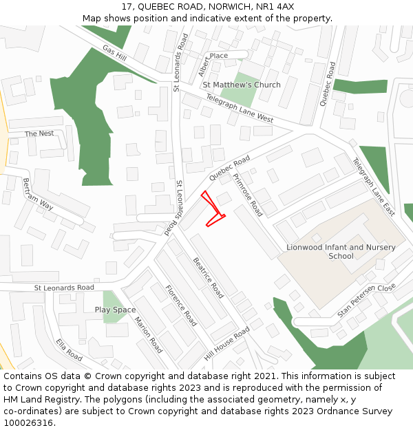 17, QUEBEC ROAD, NORWICH, NR1 4AX: Location map and indicative extent of plot