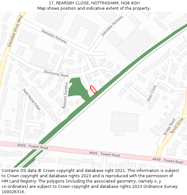 17, REARSBY CLOSE, NOTTINGHAM, NG8 4GH: Location map and indicative extent of plot