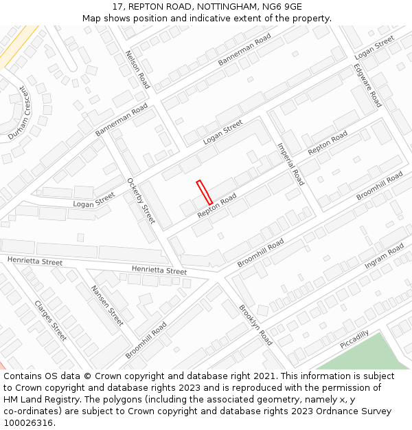 17, REPTON ROAD, NOTTINGHAM, NG6 9GE: Location map and indicative extent of plot